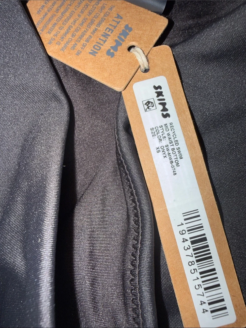 Skims Recycled Swim Mid Waist Bottom Onyx XS SW-MWB-0748 New with Tags